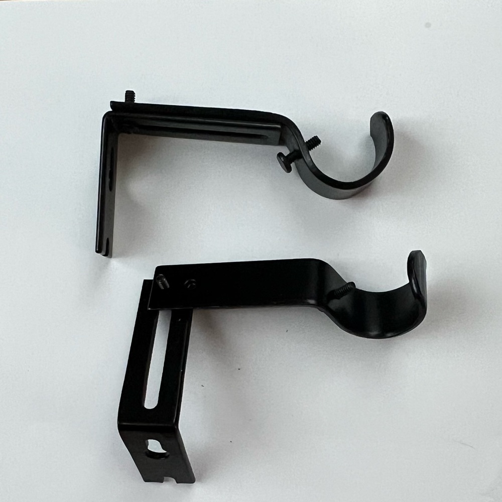 Adjustable Curtain Rod Wall Bracket Hooks, Set of 2, Black